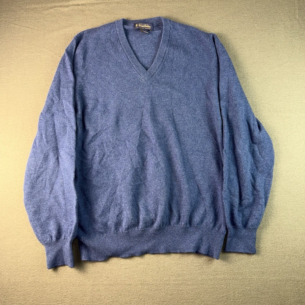 Brooks Brothers Blue 3-Ply Italian Cashmere V-Neck Sweater Men's Large. D